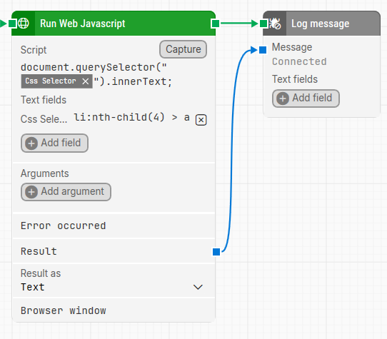 How to use Run Web JavaScript block to Click and Get Web Element text.
