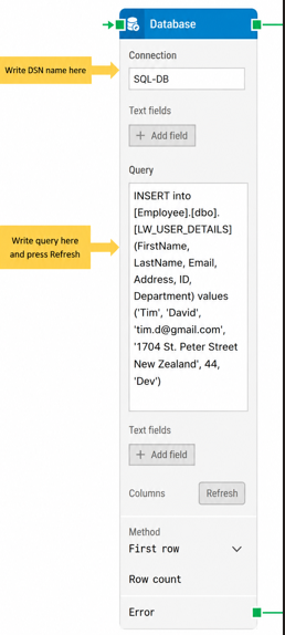 How to perform an Insert operation in Leapwork using a Database Block?