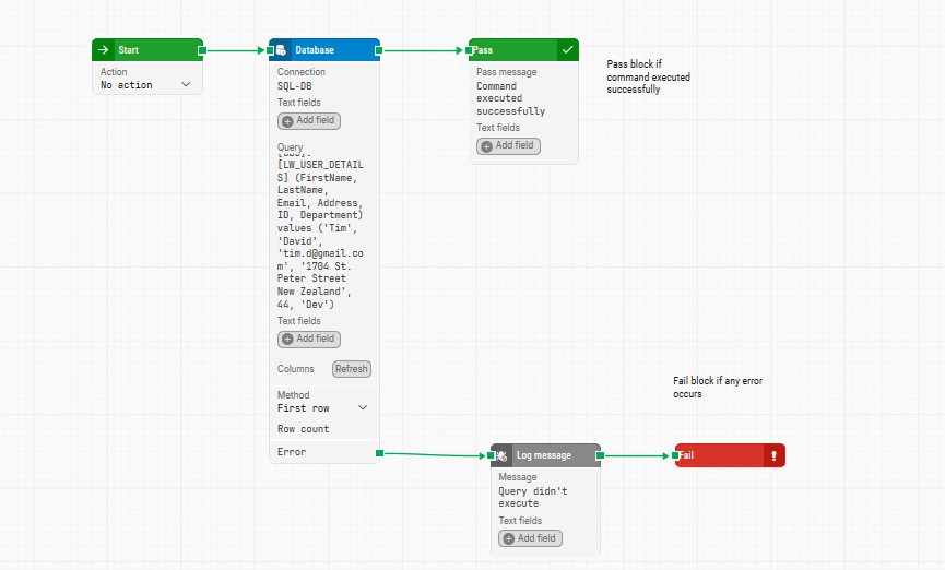 How to perform an Insert operation in Leapwork using a Database Block?